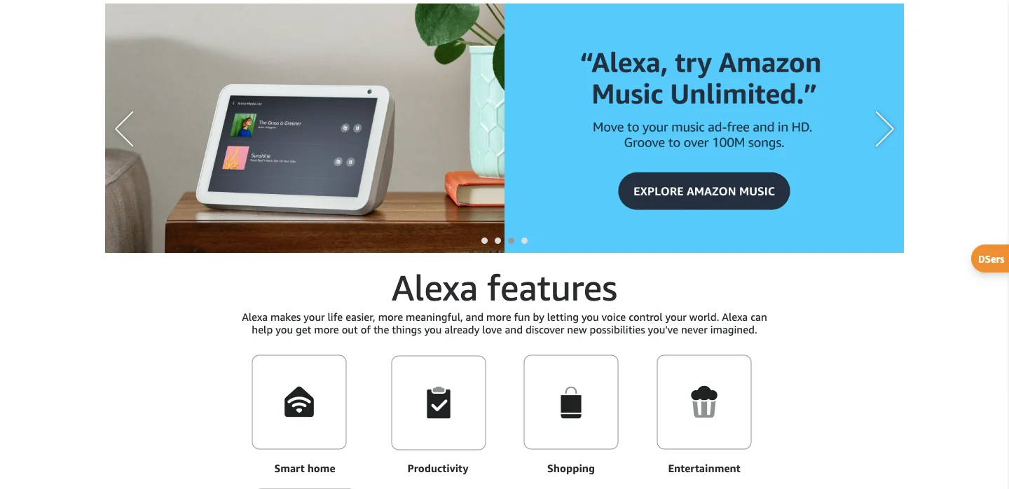 Amazon Alexa homepage