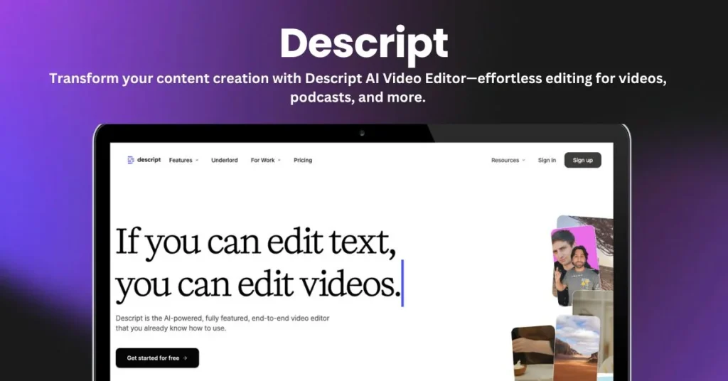 Descript landing page