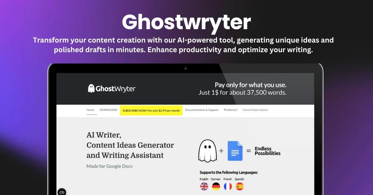 GhostWryter landing page