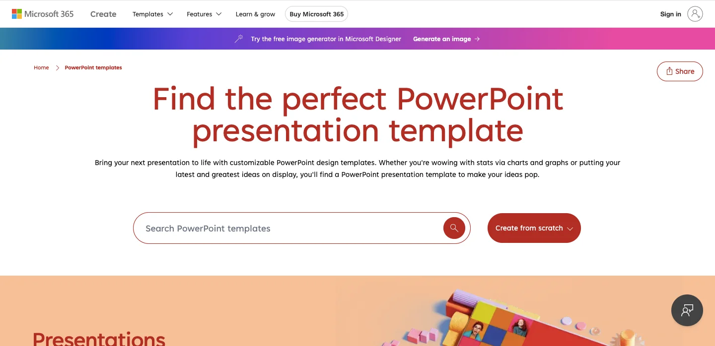 Microsoft PowerPoint Designer homepage