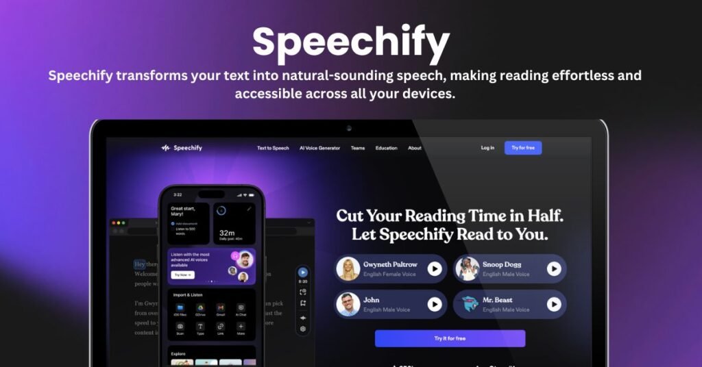 Speechify landing page