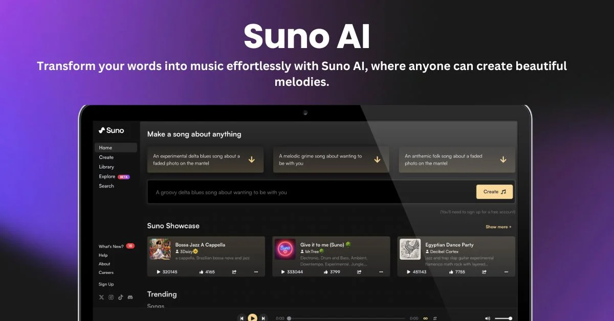 Suno AI landing page