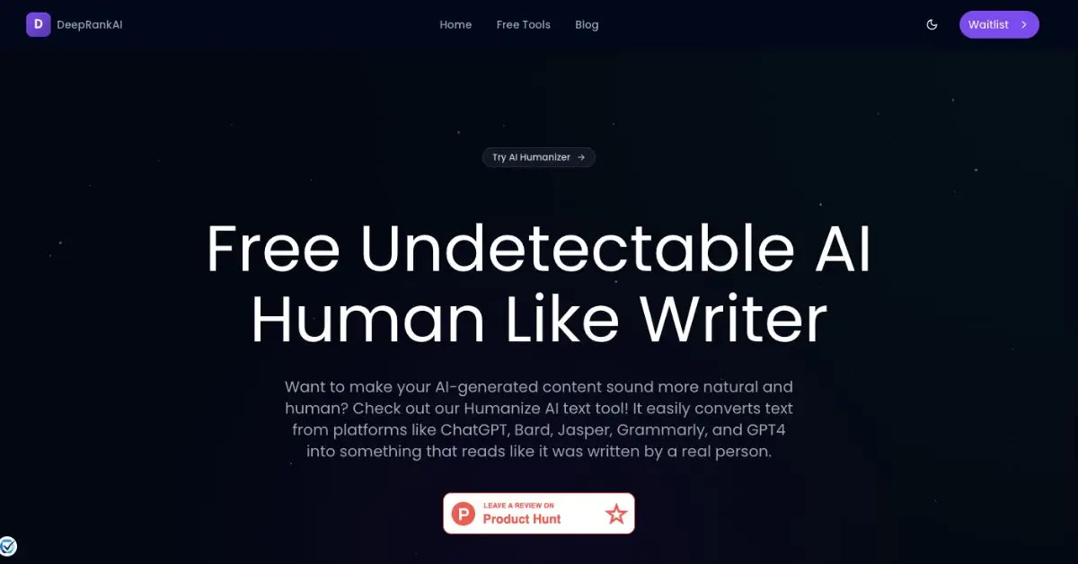 DeepRankAI webpage