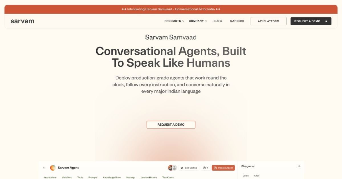 Sarvam ai webpage