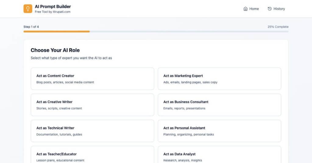 AI Prompt Builder webpage