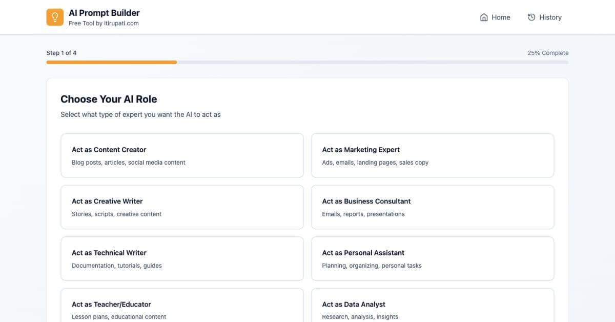 AI Prompt Builder webpage