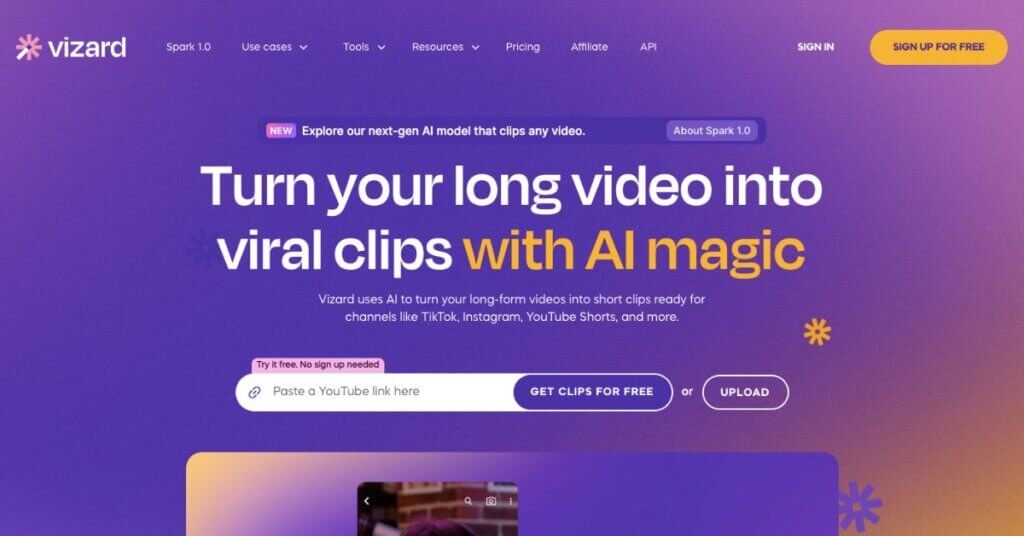 Vizard AI webpage