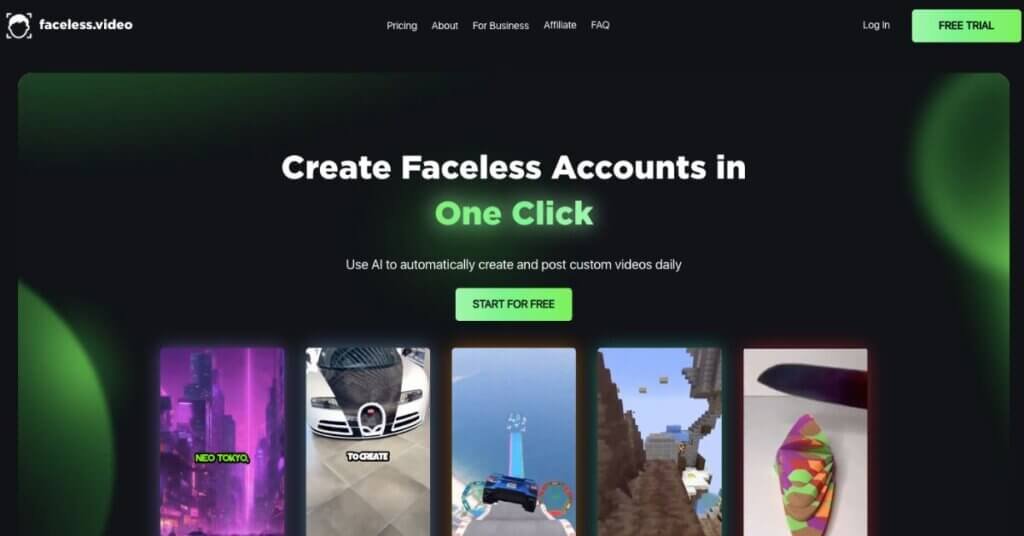 Faceless.video webpage