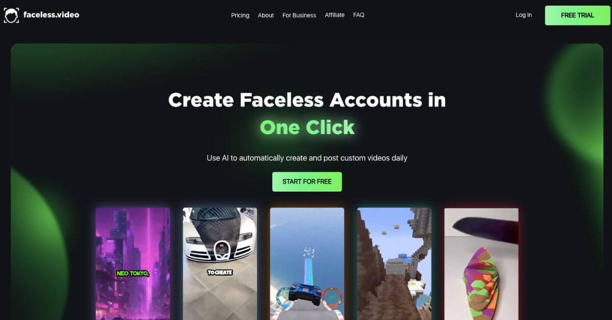 Faceless.video webpage