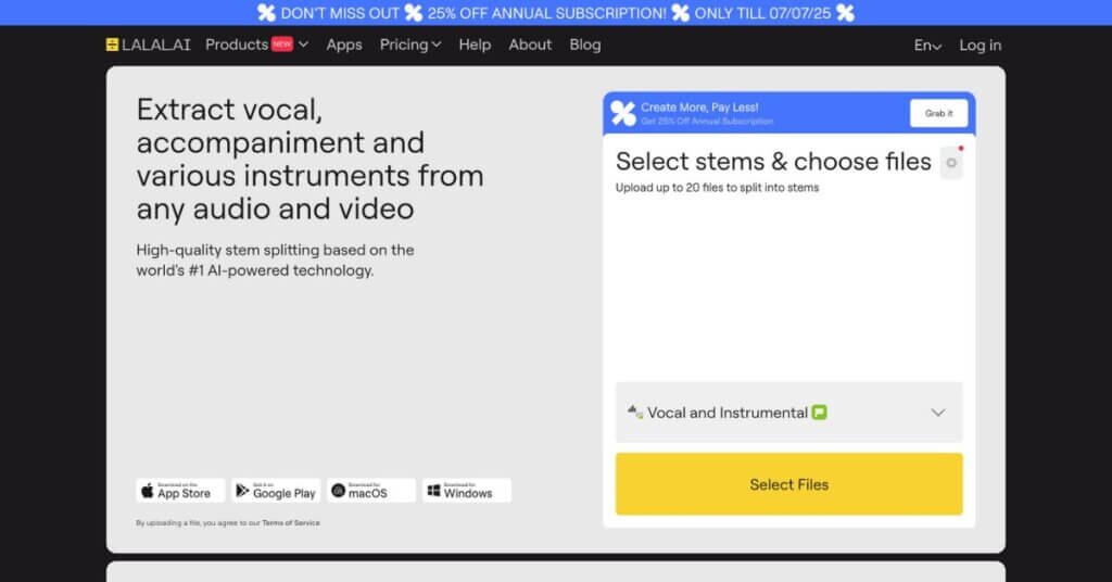 LALAL.AI webpage