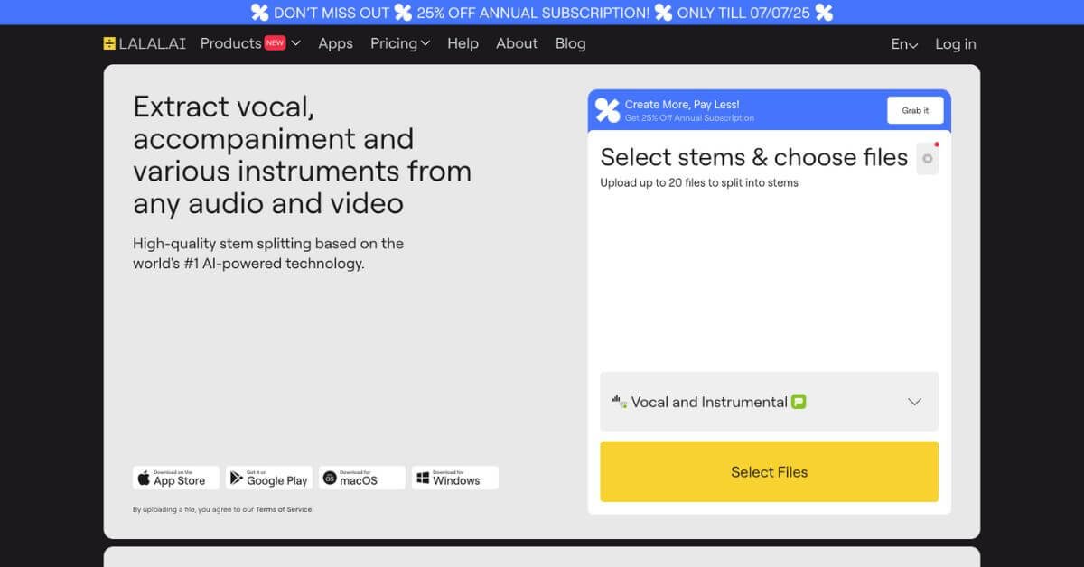 LALAL.AI webpage