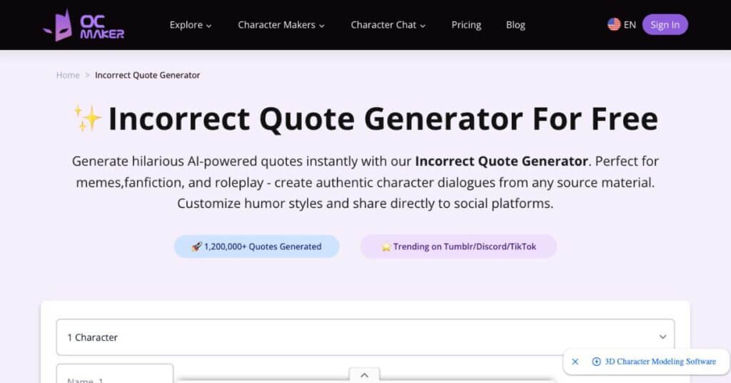 Incorrect Quote Generator webpage