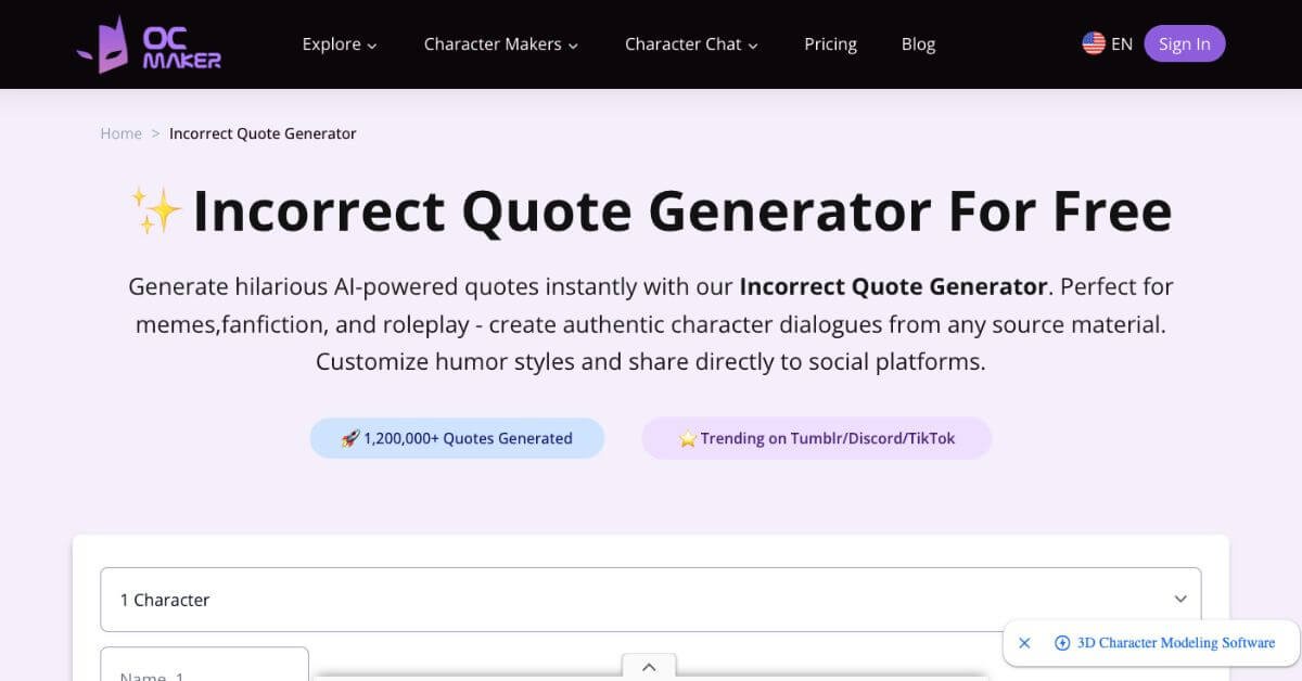 Incorrect Quote Generator webpage