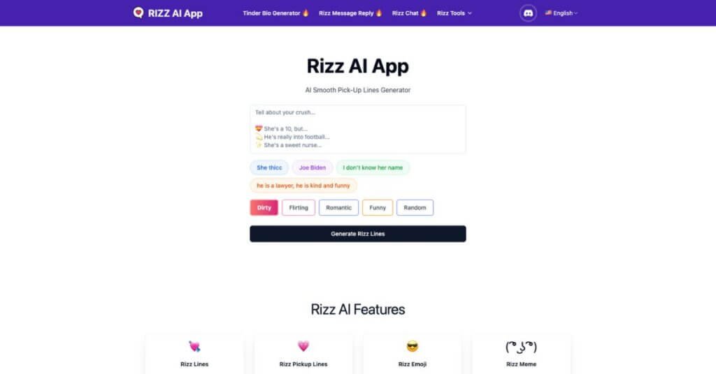 Rizz AI App website