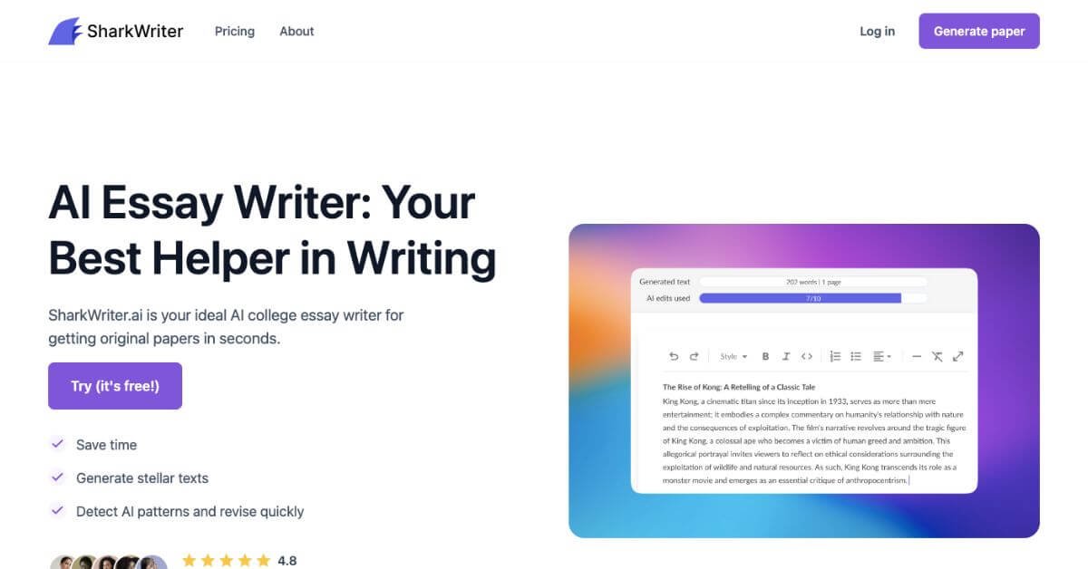 SharkWriter.ai webpage