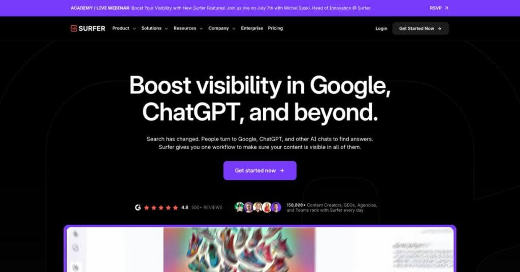 Surfer SEO webpage