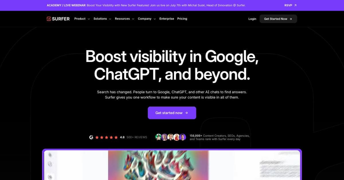 Surfer SEO webpage