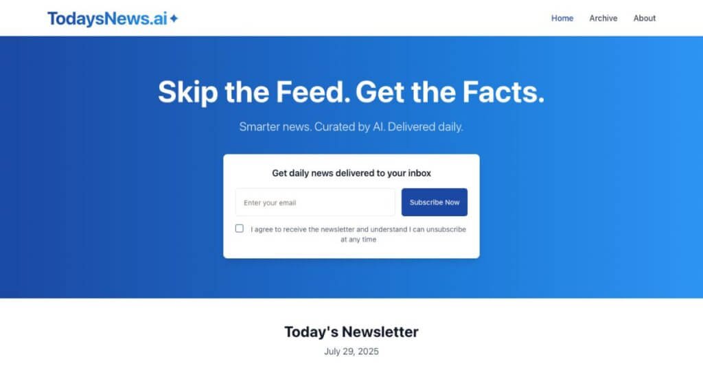 TodaysNews.ai webpage