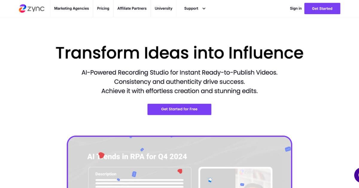 Zync AI webpage