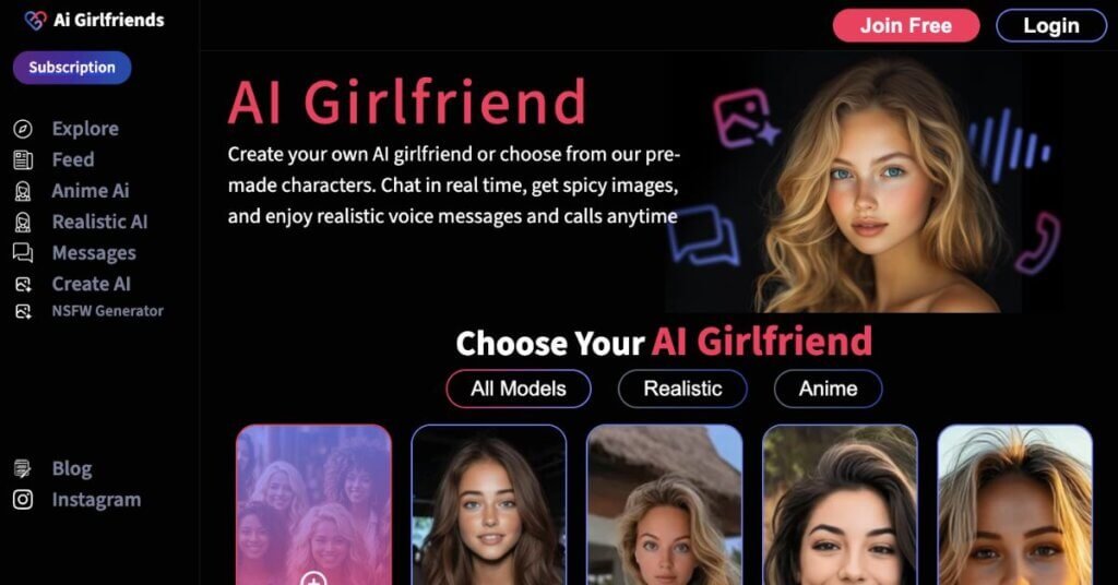 AIGirlfriends.ai webpage