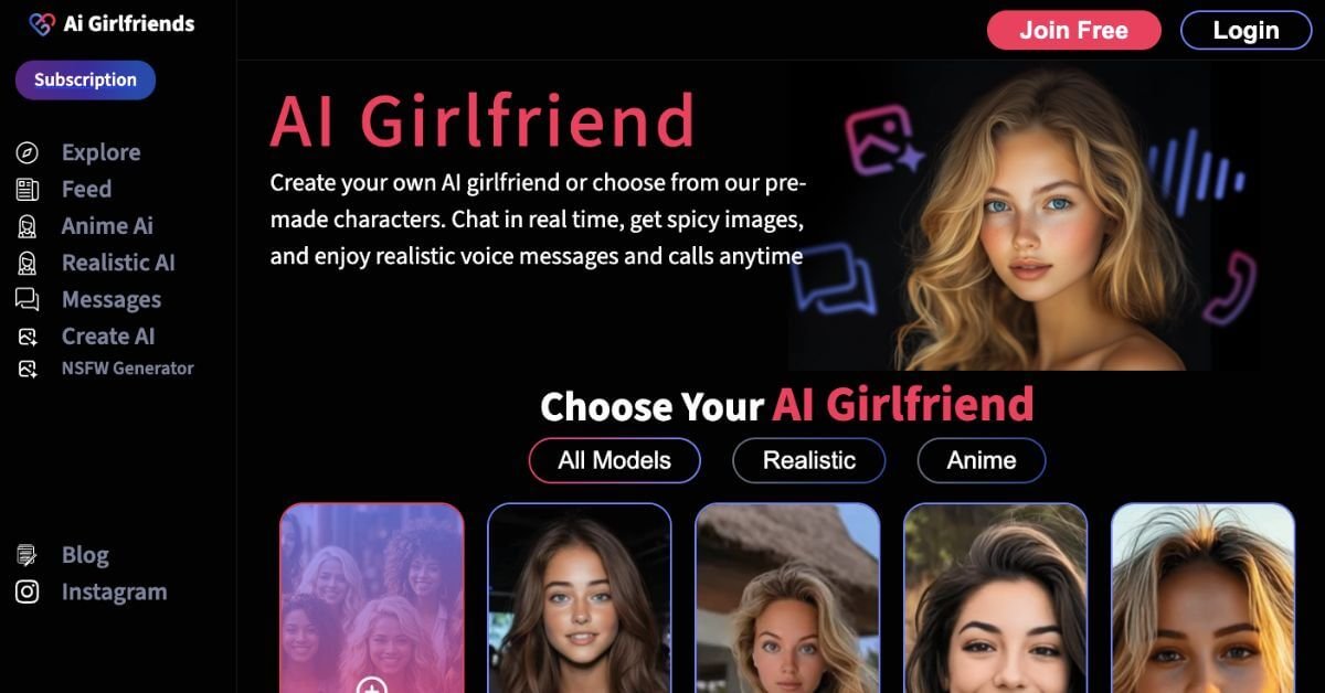 AIGirlfriends.ai webpage