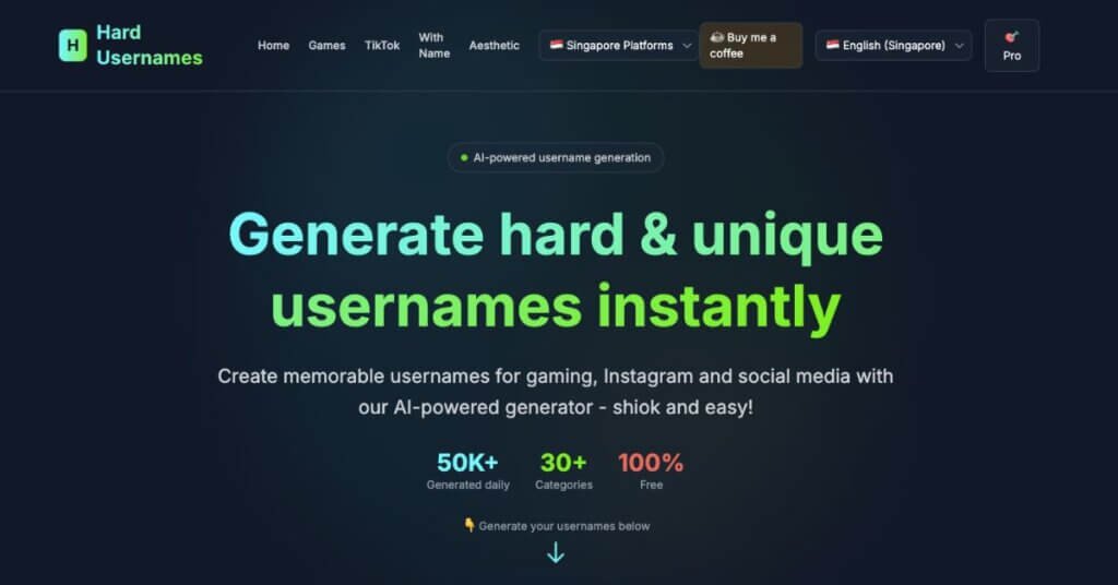 Hard Usernames webpage