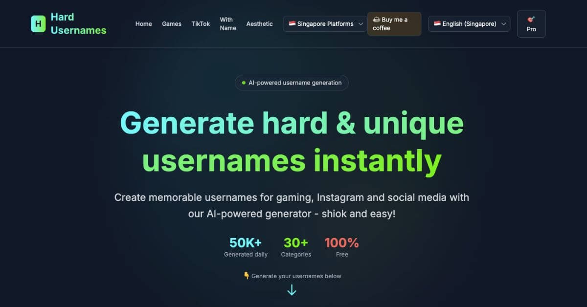 Hard Usernames webpage