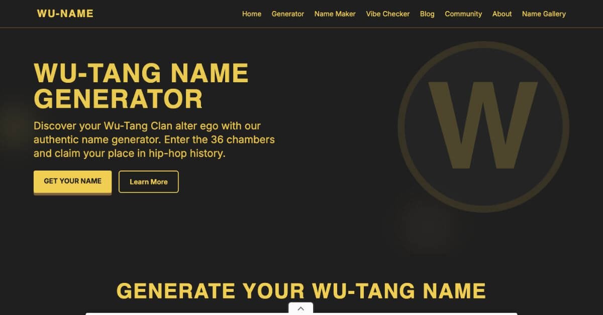 Wu-Tang Name Generator webpage