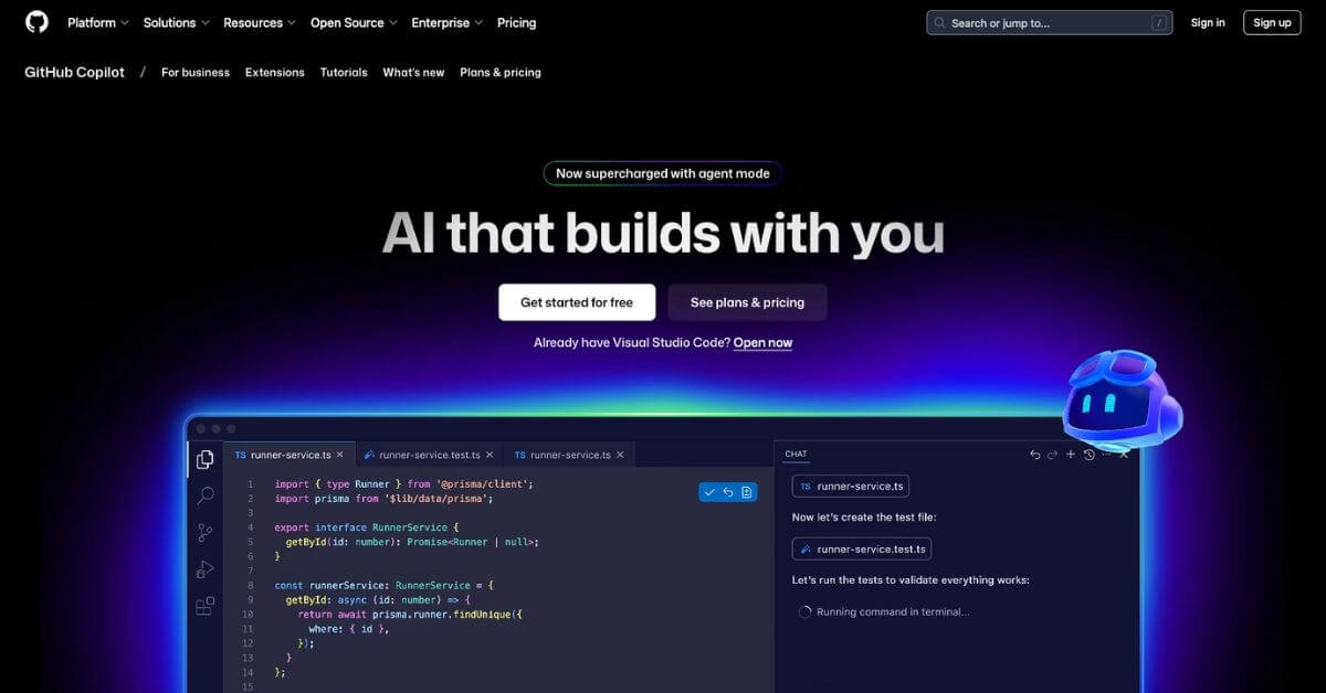 GitHub Copilot webpage