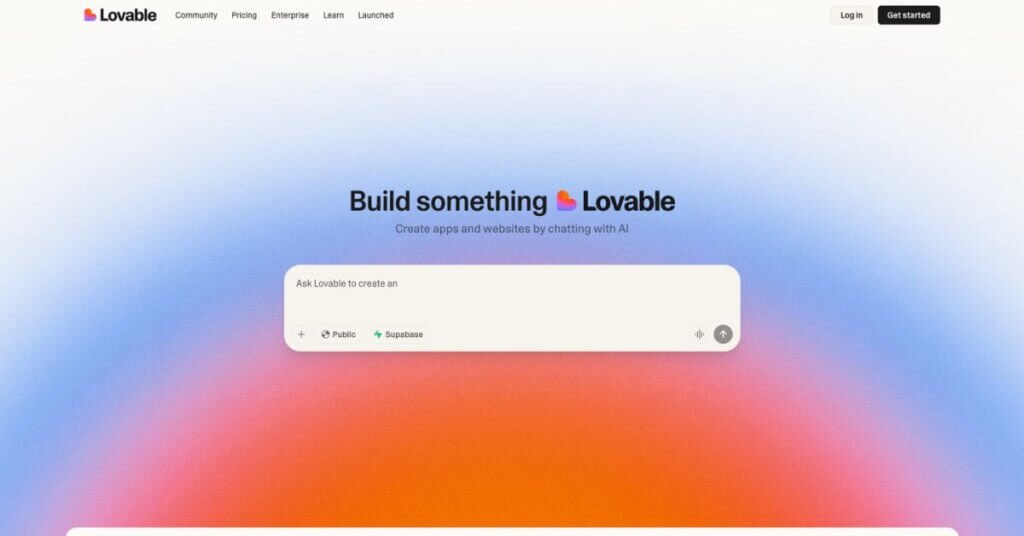 Lovable AI webpage