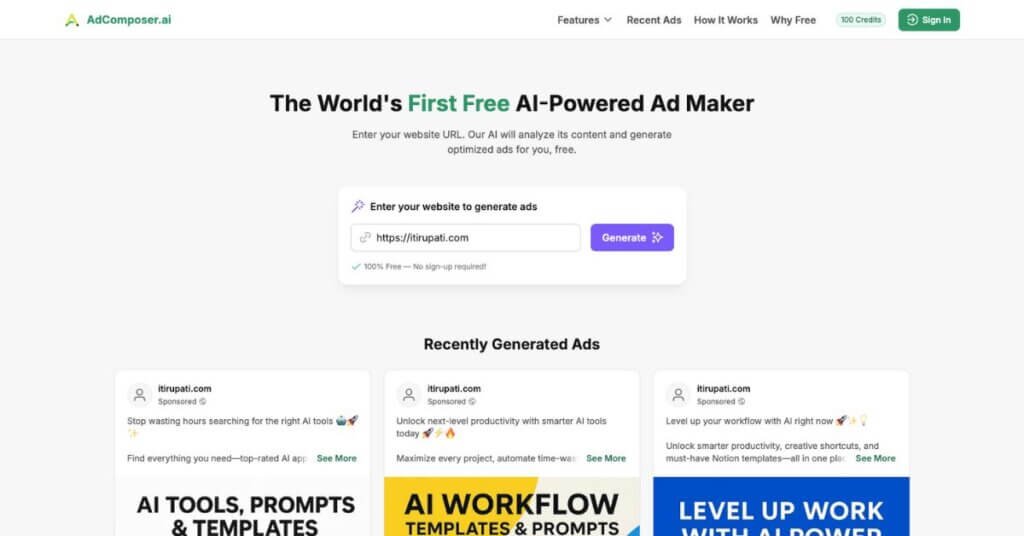 AdComposer.ai webpage