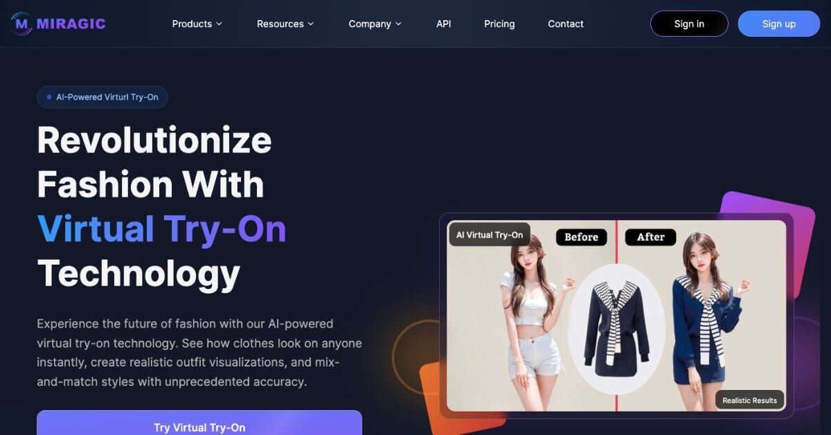 Miragic AI Virtual Try-On webpage