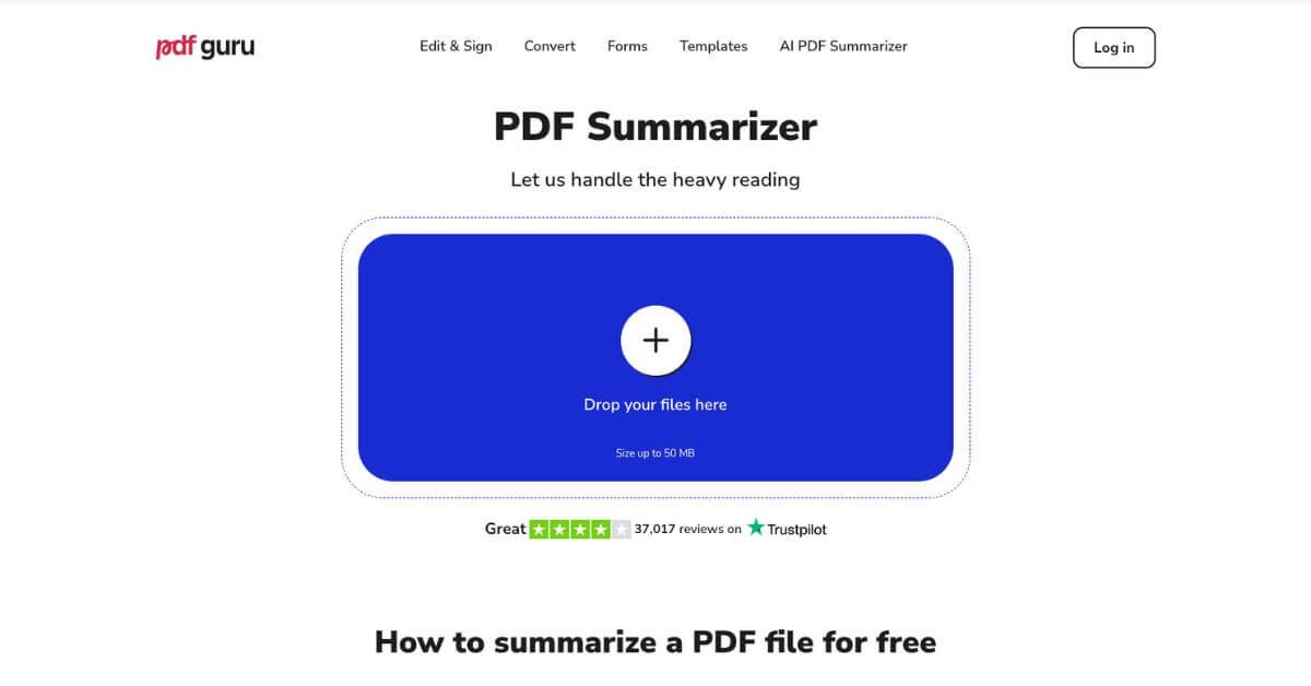 PDF Summarizer by PDF Guru webpage