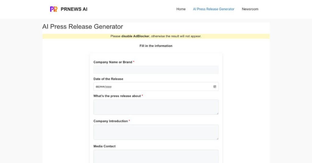 PRNEWS.AI webpage