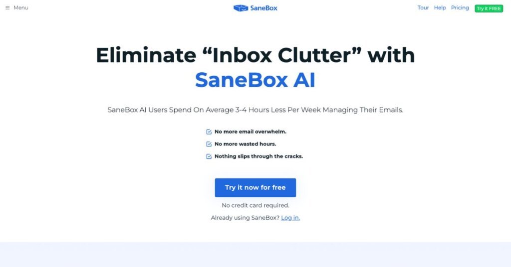 SaneBox AI webpage
