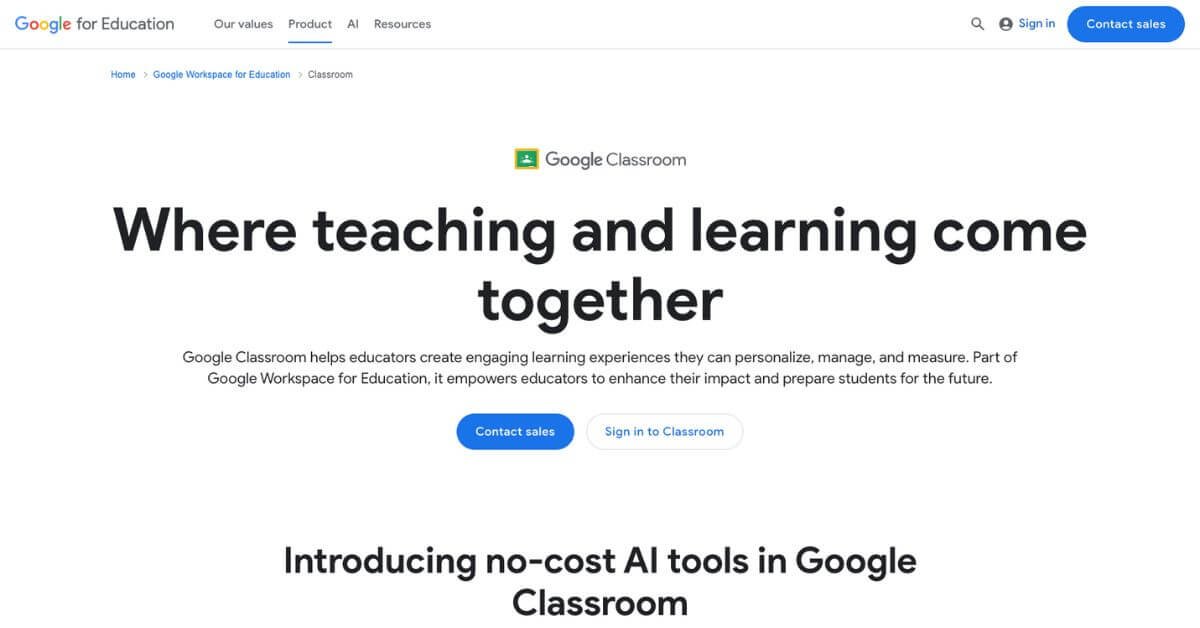 Google Classroom webpage