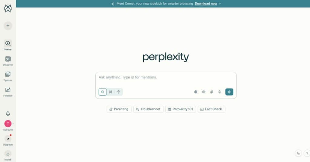 Perplexity AI webpage