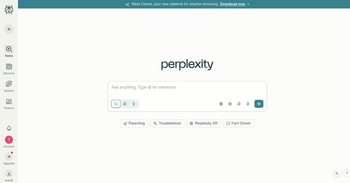 Perplexity AI webpage