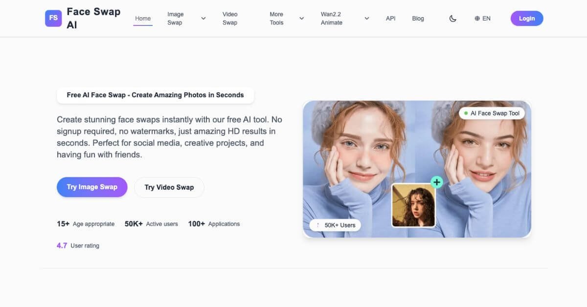 Face Swap AI webpage