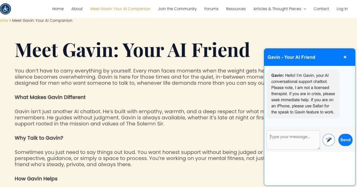 Gavin – Your AI Friend webpage