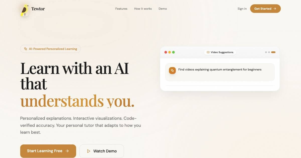 Tewtor AI webpage