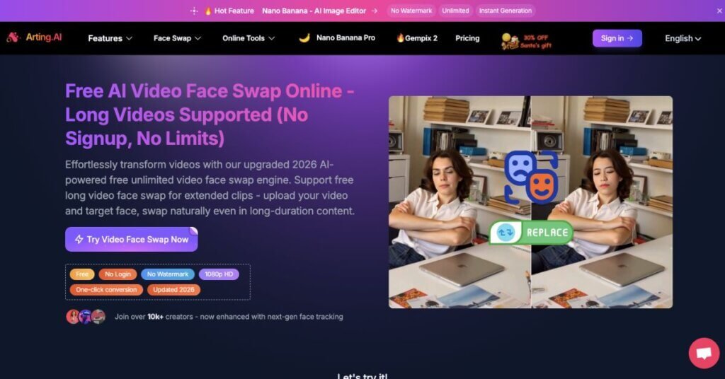 Free Unlimited Video Face Swap webpage