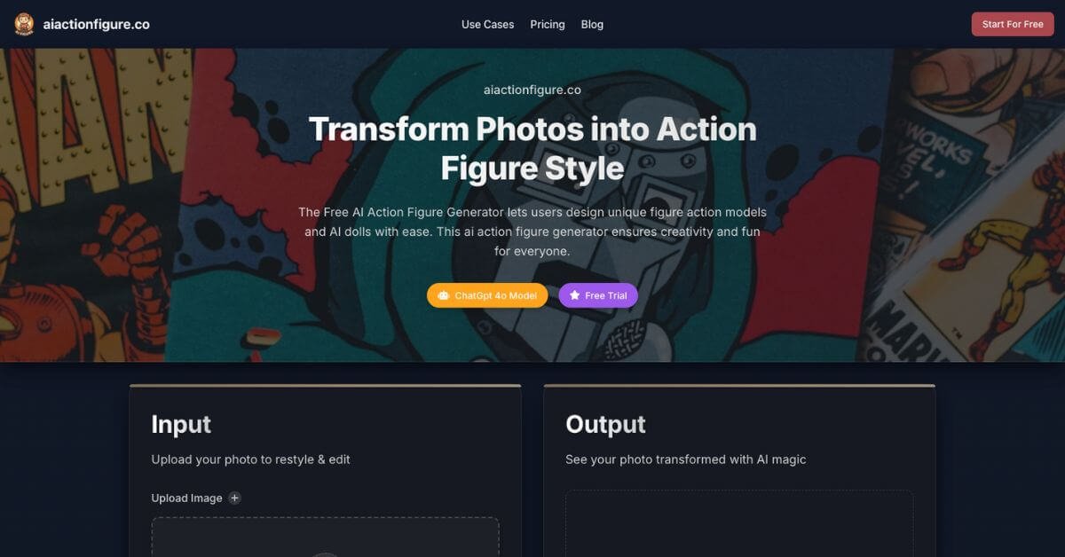 AI Action Figure Generator webpage