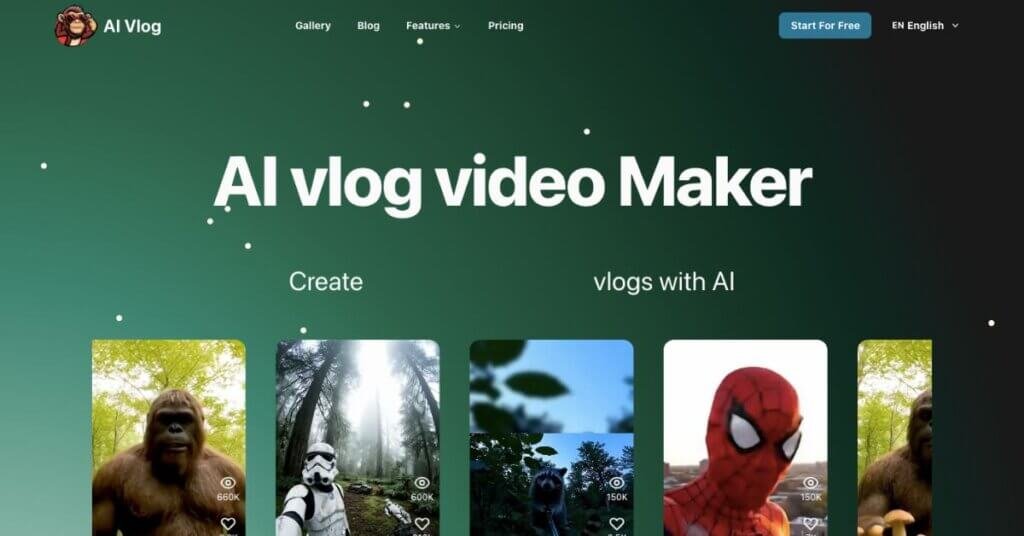 AI Vlog Video Maker webpage