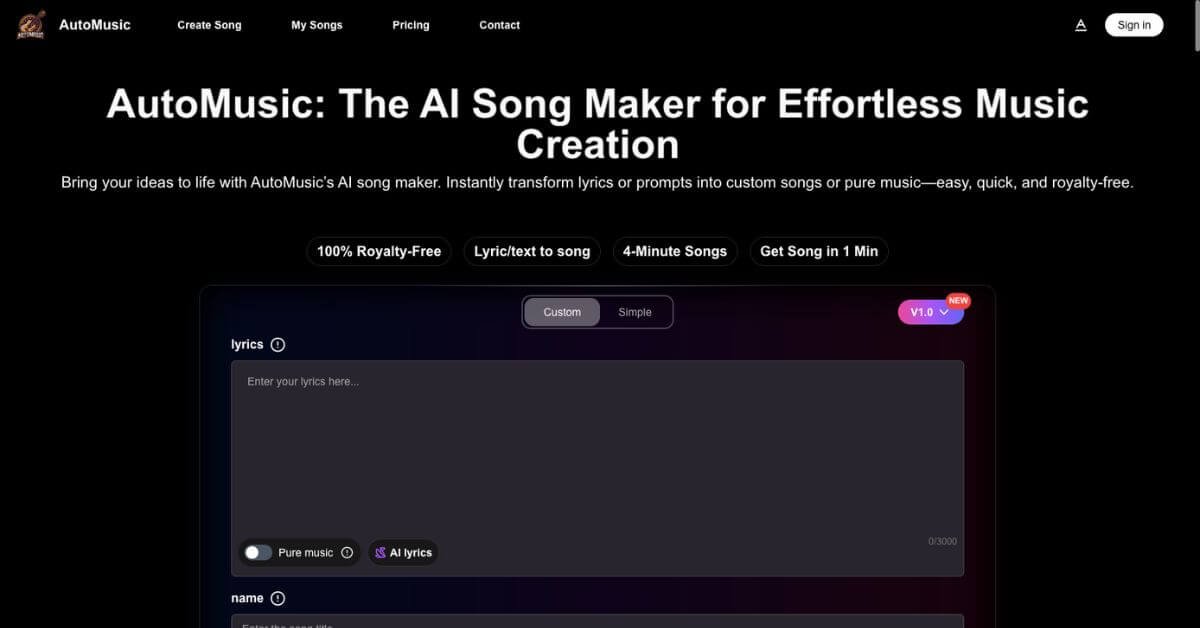 AutoMusic webpage