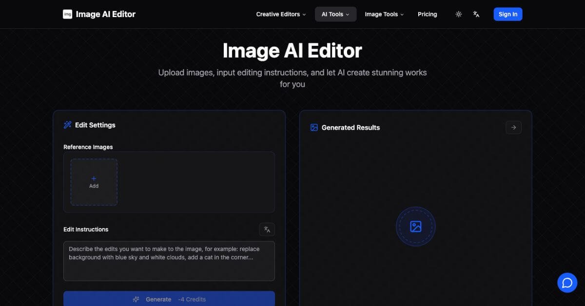 AI Image Editor webpage