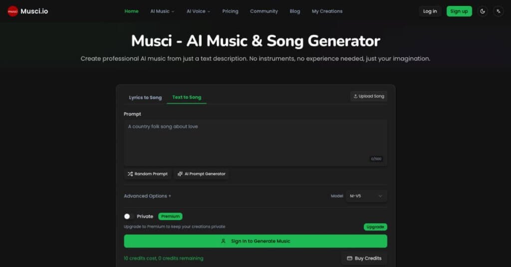 Musci.io webpage