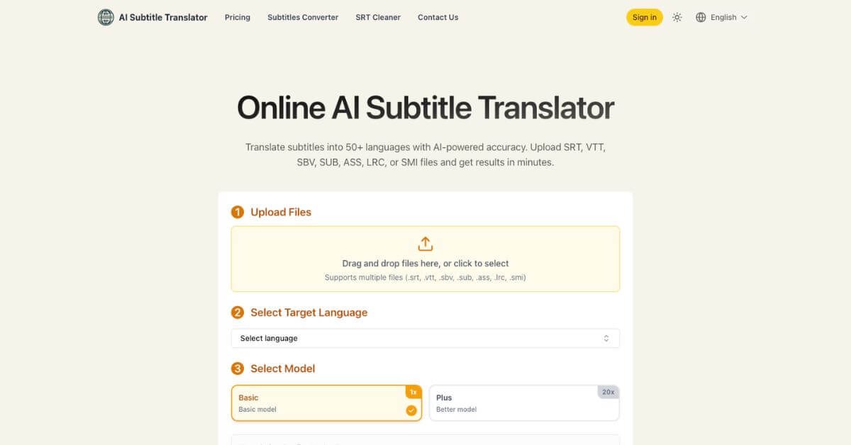 AI Subtitle Translator webpage