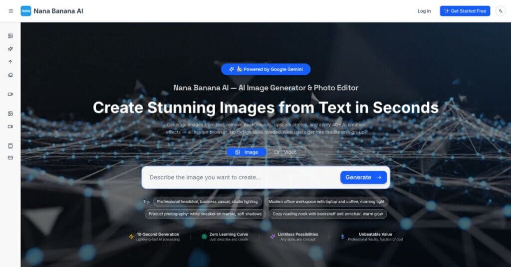 Nana Banana AI webpage