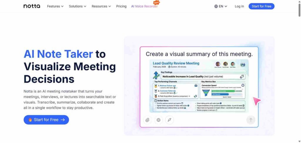 Notta AI Webpage
